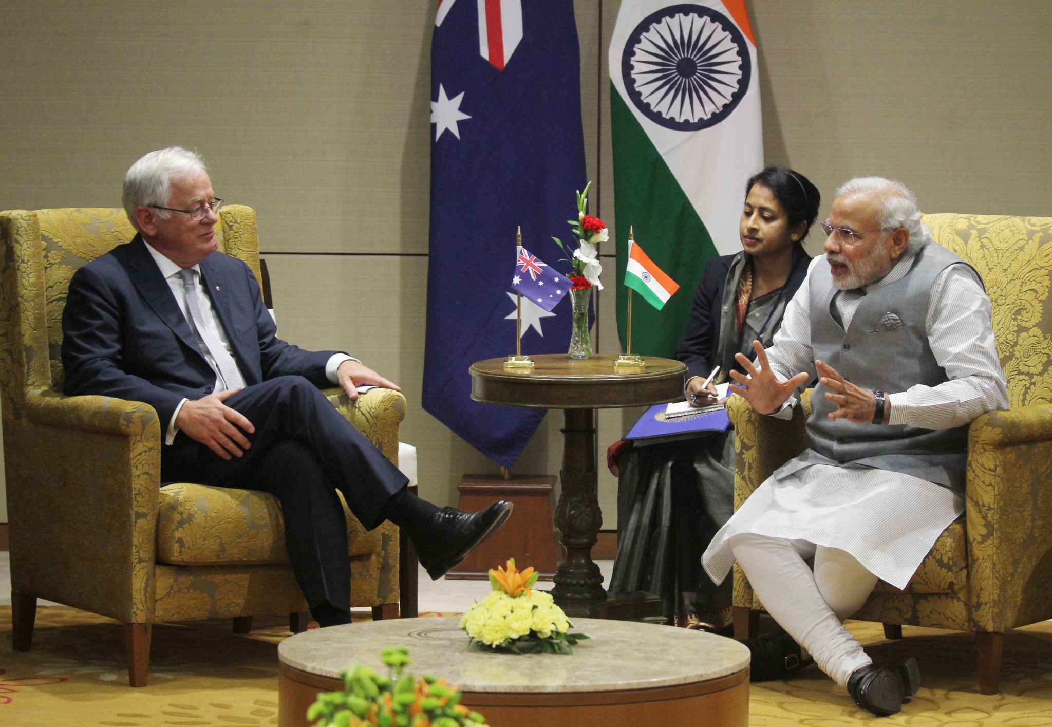 AU Australian trade minister Andrew Robb and Indian prime minister Narendra Modi